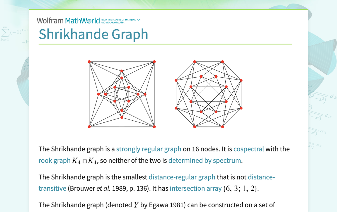 Shrikhande Graph -- from Wolfram MathWorld