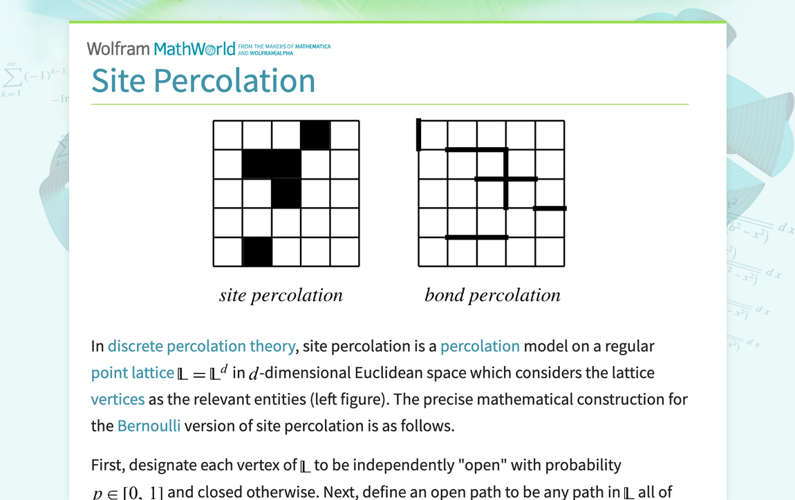 Site Percolation -- from Wolfram MathWorld