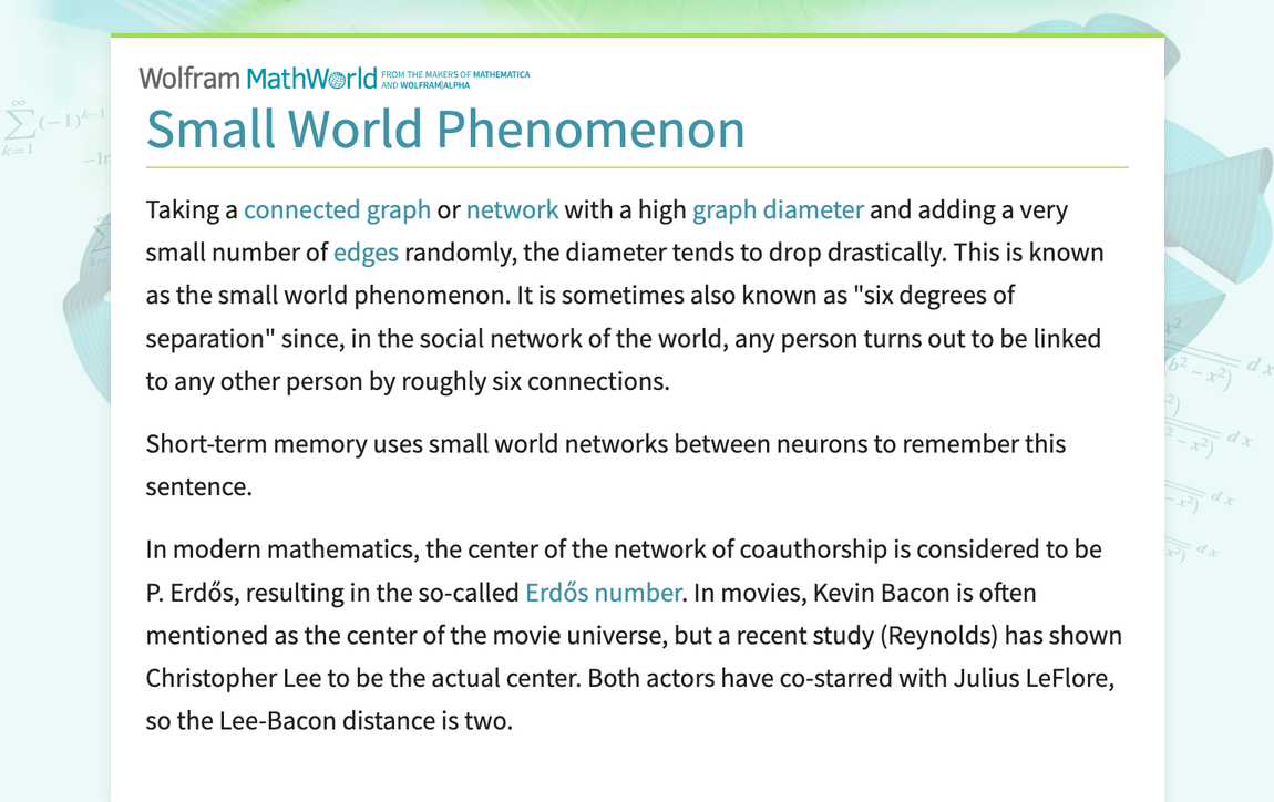 Small World Phenomenon -- from Wolfram MathWorld