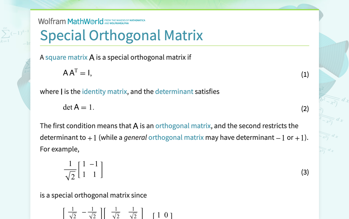 Special Orthogonal Matrix -- from Wolfram MathWorld