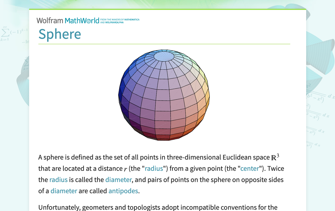 Sphere -- from Wolfram MathWorld