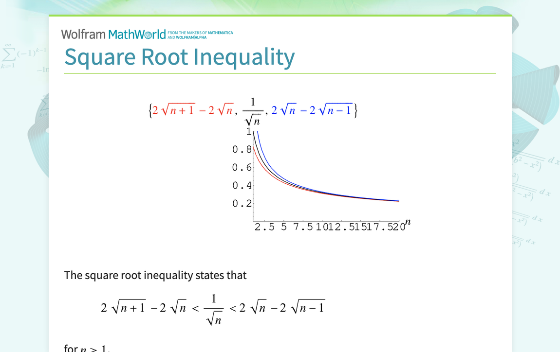 Square Root Inequality -- from Wolfram MathWorld