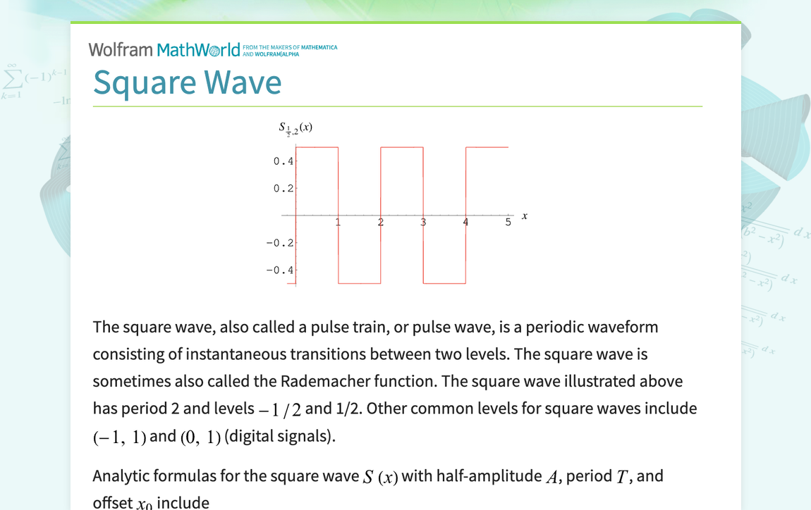 Square Wave -- from Wolfram MathWorld