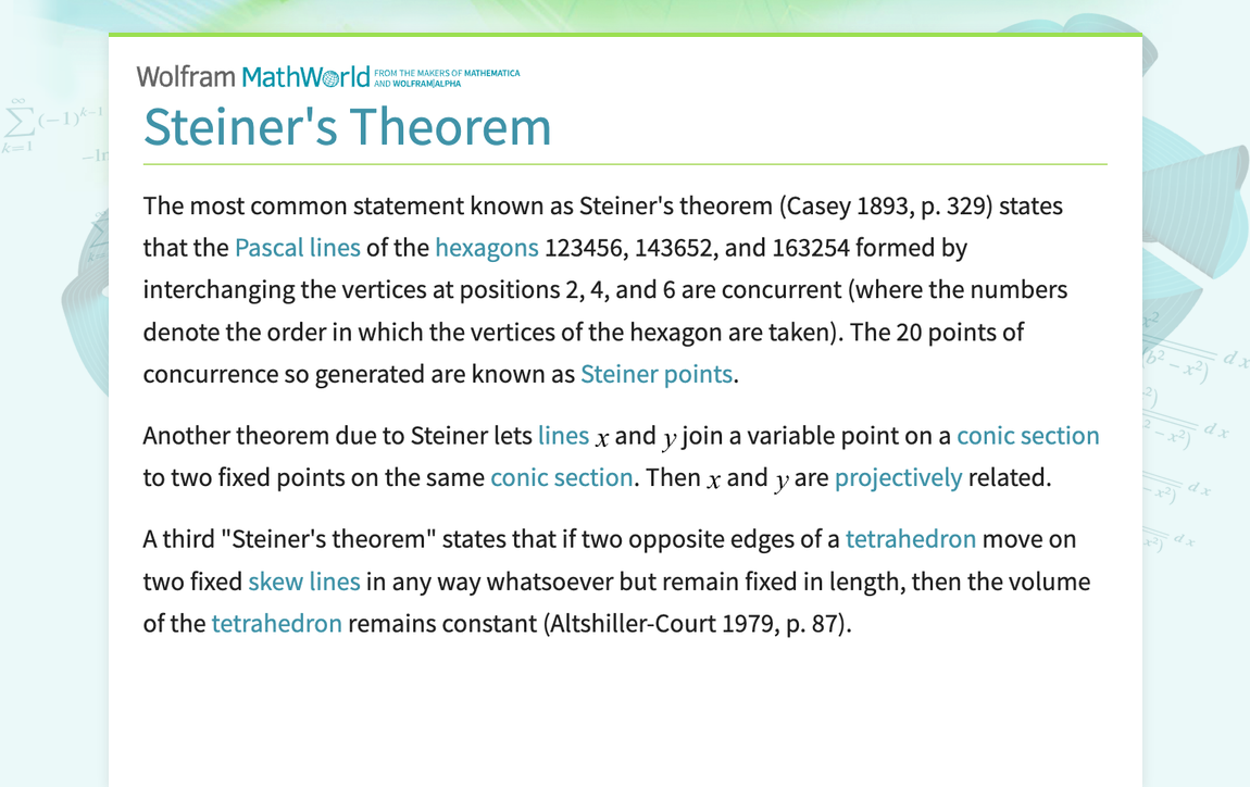Steiner's Theorem -- from Wolfram MathWorld