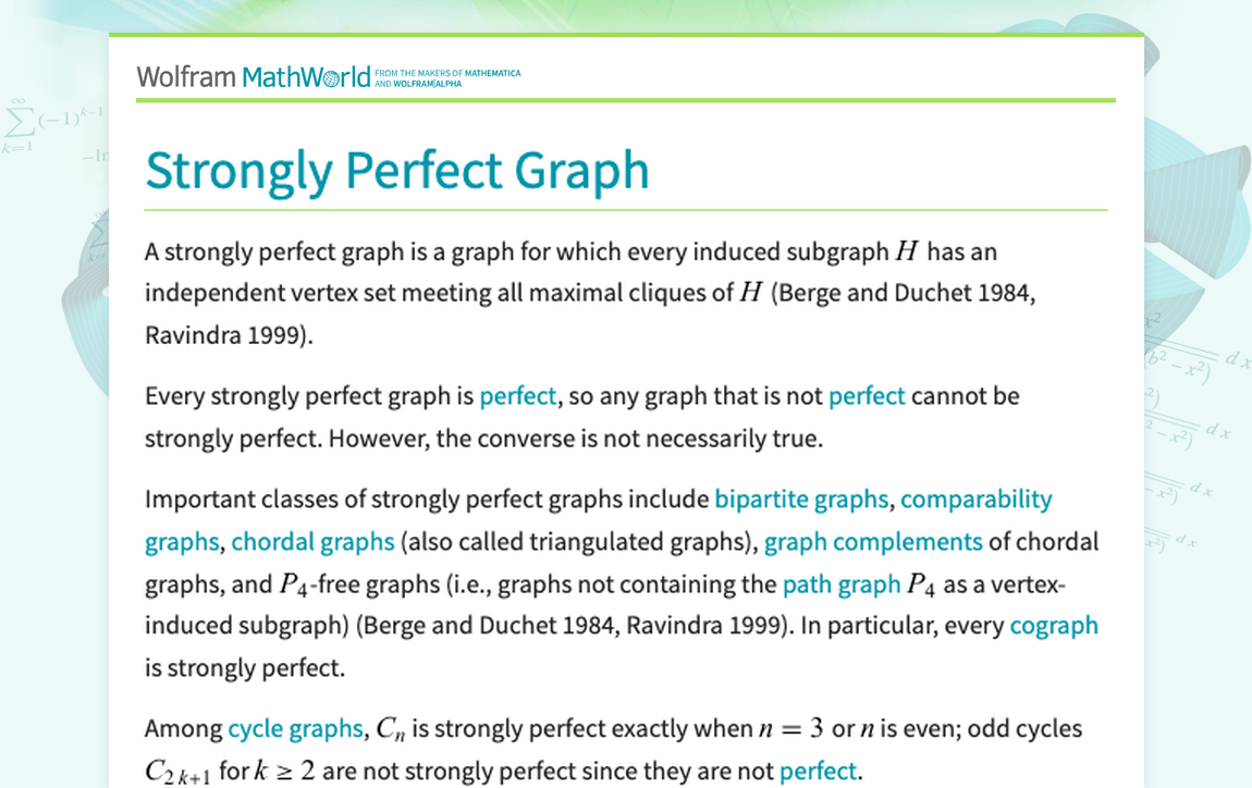 Strongly Perfect Graph -- from Wolfram MathWorld