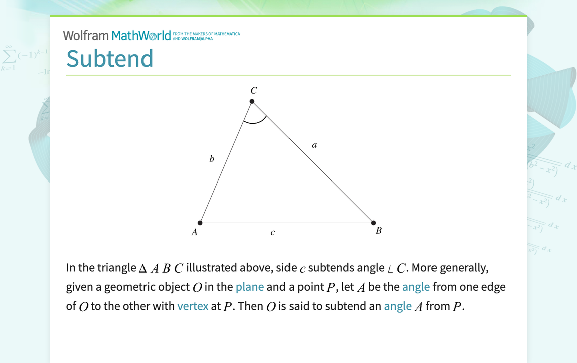 Subtend -- from Wolfram MathWorld