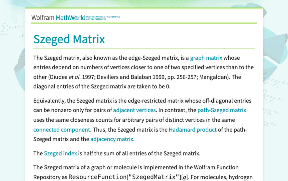 Szeged Matrix -- from Wolfram MathWorld
