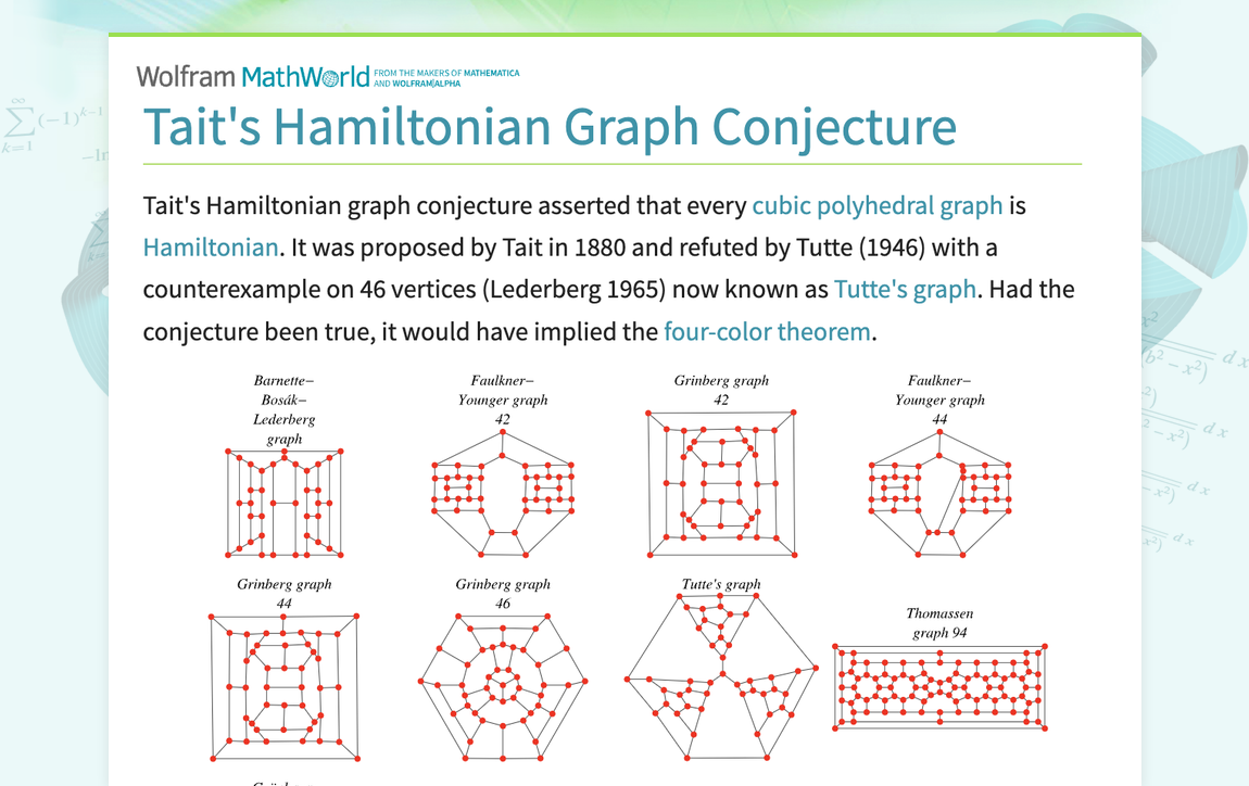 Tait's Hamiltonian Graph Conjecture -- from Wolfram MathWorld