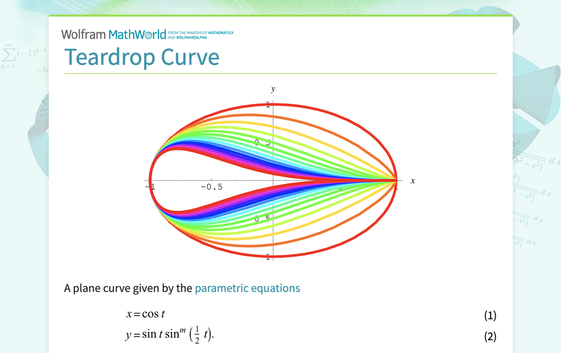 Teardrop Curve -- from Wolfram MathWorld