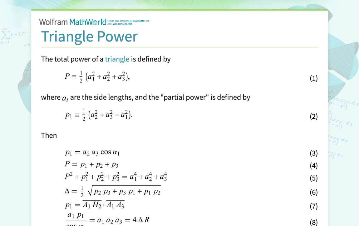 Triangle Power -- from Wolfram MathWorld