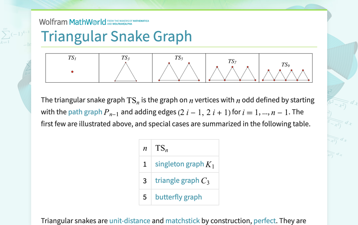 Triangular Snake Graph -- from Wolfram MathWorld