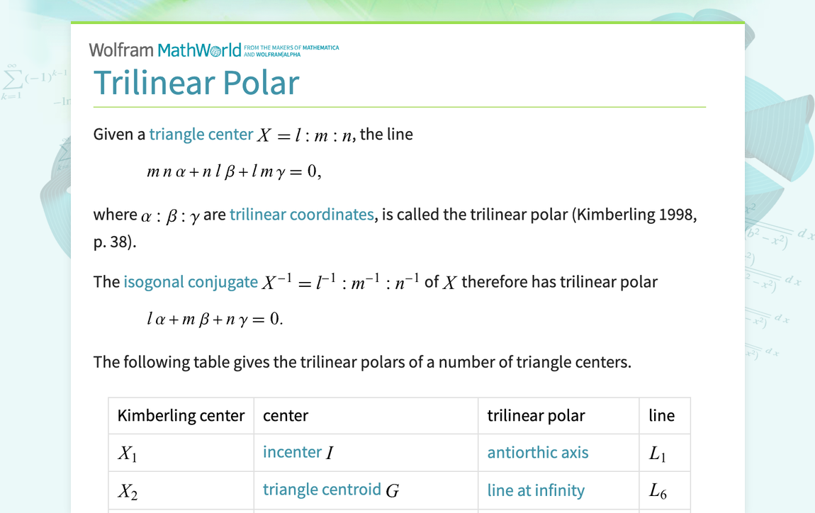 Trilinear Polar -- from Wolfram MathWorld