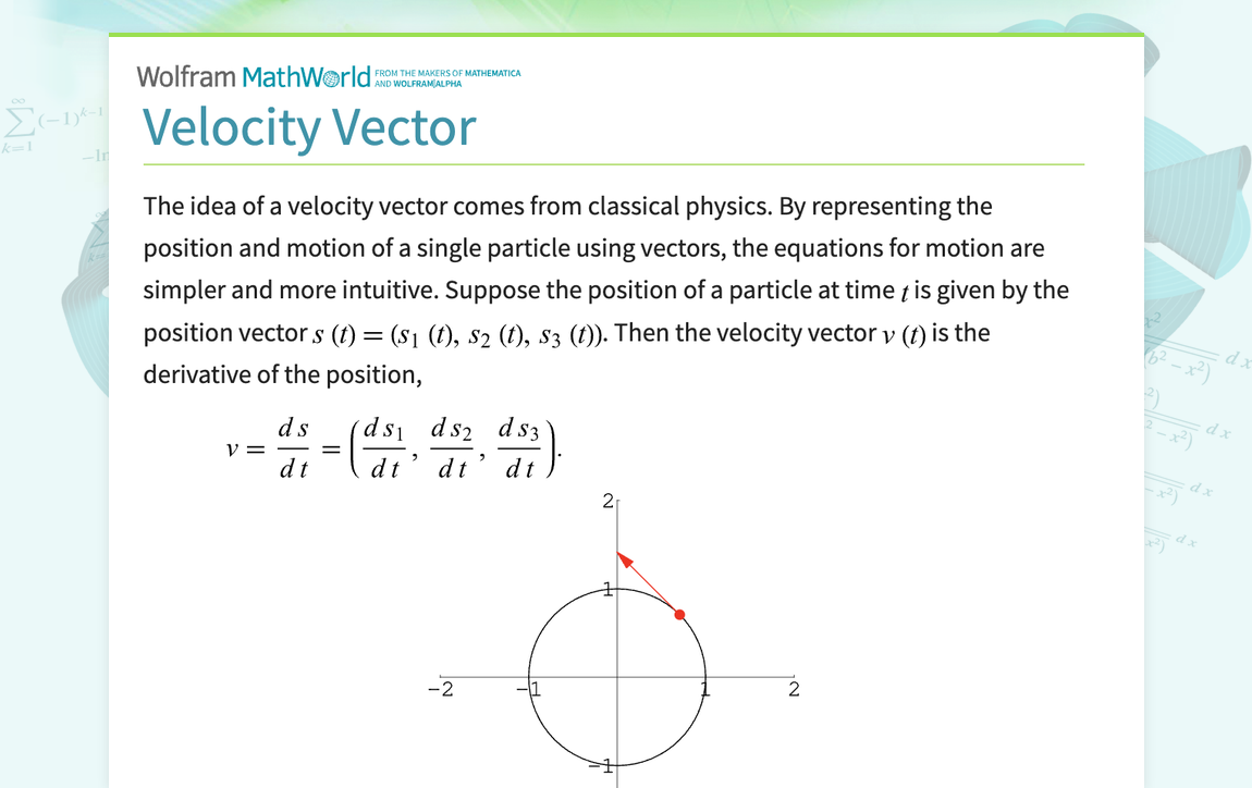 Velocity Vector -- from Wolfram MathWorld