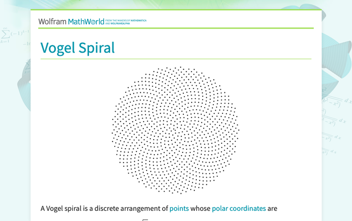 Vogel Spiral -- from Wolfram MathWorld