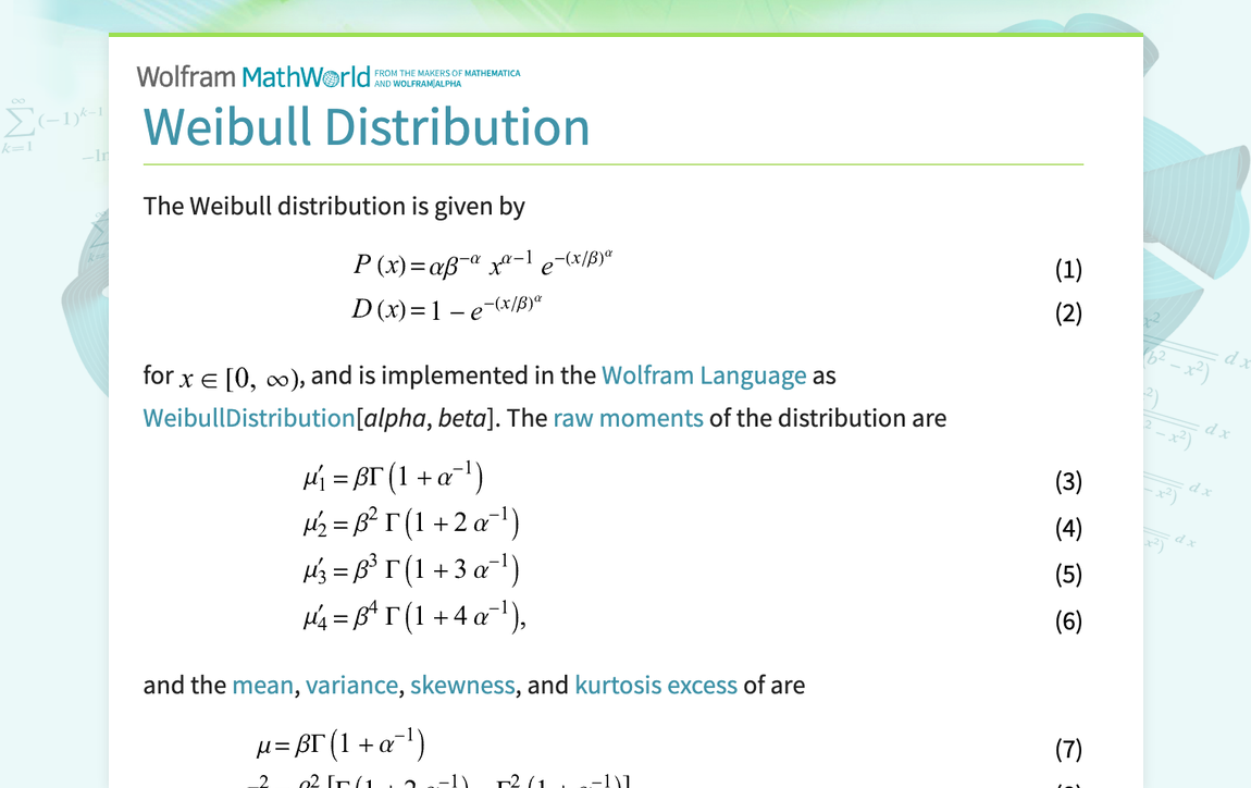 Weibull Distribution -- from Wolfram MathWorld
