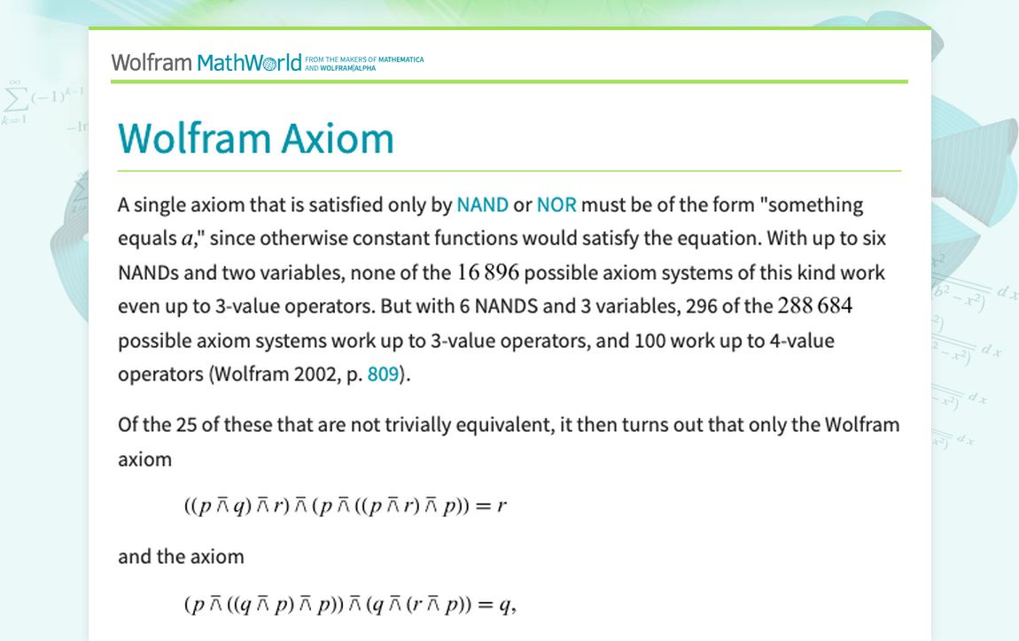 Wolfram Axiom -- from Wolfram MathWorld