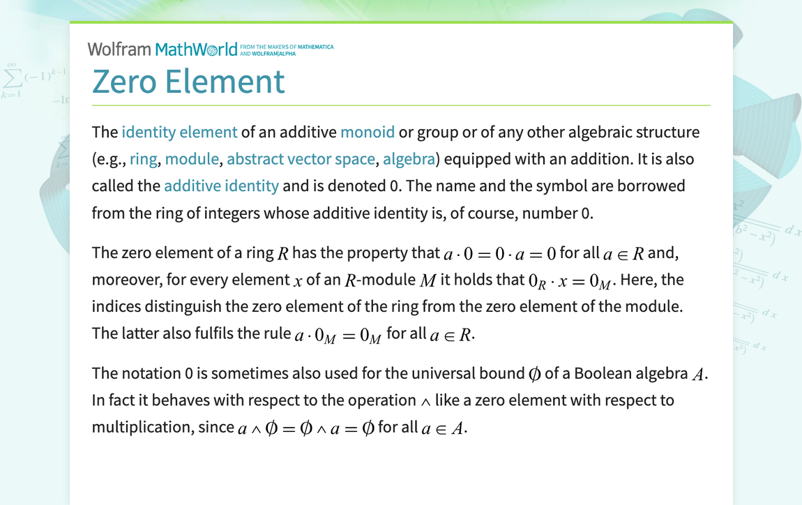 Zero Element -- from Wolfram MathWorld