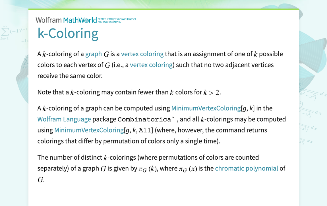 k-Coloring -- from Wolfram MathWorld