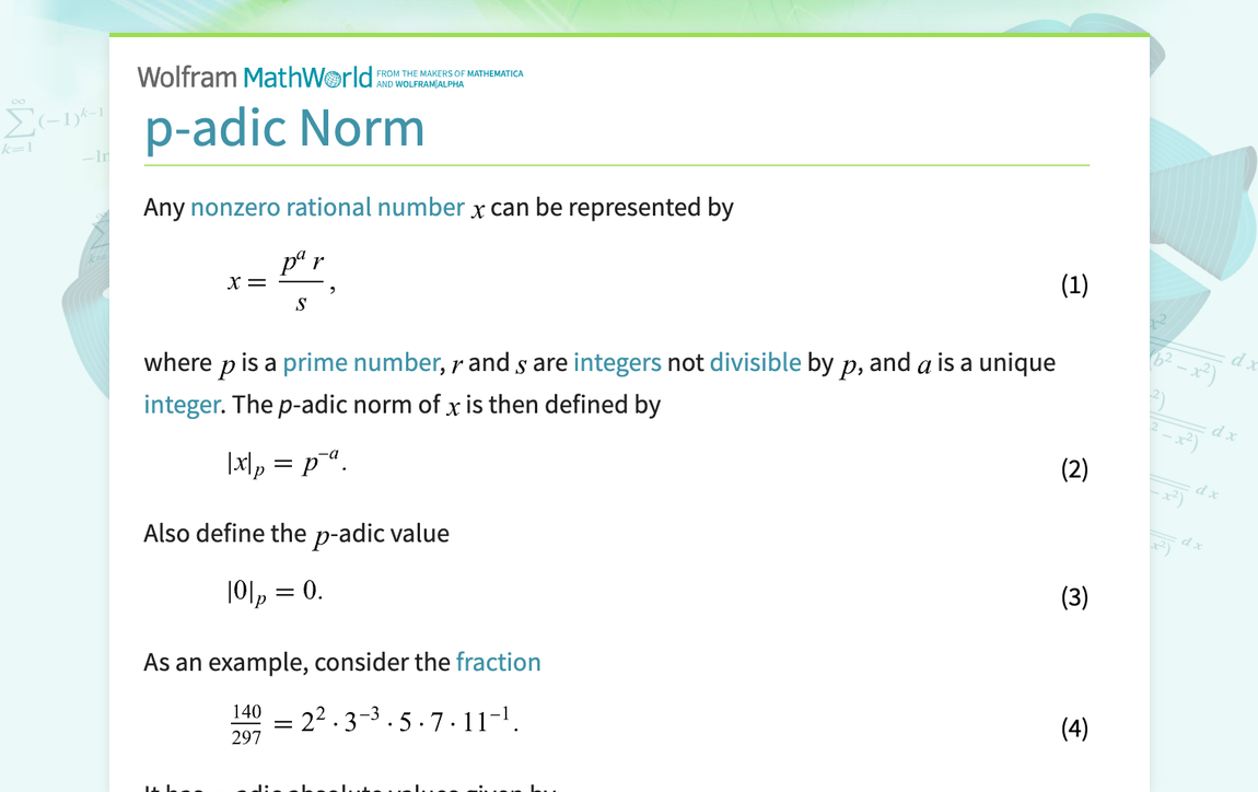 p-adic Norm -- from Wolfram MathWorld