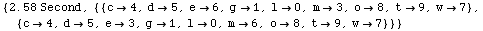 {2.58 Second, {{c4, d5, e6, g1, l0, m3, oɳ ...  d5, e3, g1, l0, m6, o8, t9, w7}}}