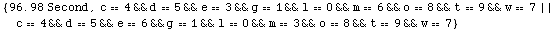 {96.98 Second, c4&&d5&&e3&&g1&& ... p;&l0&&m3&&o8&&t9&&w7}